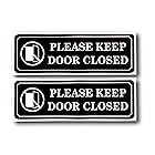 屋外/屋内 (2パック) 9インチ x 3インチ PLEASE KEEP DOOR CLOSED サイン ブラック&ホワイト ステッカー デカール - ビジネスストア、ショップ、カフェ、オフィス、レストラン用 - 裏面粘着ビニール