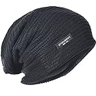 [FORBUSITE] メンズ帽子 ニットキャップ 大きいサイズのサマーニット帽 ビーニー ゆったり オールシーズン 男女兼用 B307 (ブラック)