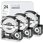 3個 24mm 白地黒文字 テープカートリッジ ES24K と互換性のある テプラ テープ (SS24K) キングジム Tepra 8M SR330 SR550 SR970 SR750 SR5900P テプラpro ラベルライター用 ASprin