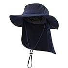 [コネクタイル] アウトドア メンズ UPF50+ メッシュ サファリハット つば広 日焼け防止 農作業 帽子 UVカット ハット ガーデニング 釣り帽 ネイビーブルー M