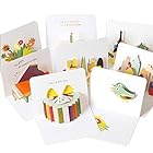 moin moin メッセージ カード バースデー 誕生日 カラフル 立体 3D 飛び出す カード + 封筒 8種セット (誕生日ケーキ/ピアノ/プレゼントボックス/小鳥/お花（フラワー） / 街並み/お城/フランスのエッフェル塔)
