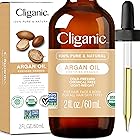 Cliganic オーガニックアルガンオイル 2オンス 100％ピュア モロッコのアルガンオイル 髪、顔、肌| ナチュラルコールドプレスキャリアオイル-オーガニック認定
