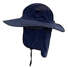 [コネクタイル] アウトドア メンズ UPF 50+ つば広 サファリハット 夏 日よけ帽子 農作業 帽子 釣り帽 UVカット ガーデニング ハット ネックカバー ネイビーブルー
