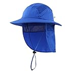 [コネクタイル] キッズ 夏 UPF 50+ フラップキャップ 速乾 つば広 日よけ帽子 UVカット サファリハット 子供 男の子 ブライトブルー