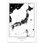ミニマルマップ 日本地図 シンプル で おしゃれ な インテリア 学習 マップ (A3 フレームなし, ブラック)