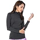 [FELLOW] フェロー 全20色柄 ラッシュガード 長袖 Tシャツ レディース ハイネック 接触冷感 ラッシュ プルオーバー UPF50+ UVカット 紫外線対策 杢ブラック Lサイズ