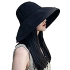 KOZMOZ 紫外線カット 帽子 レディース ハット つば広 小顔効果 取り外すあご紐 風で飛ばない 折りたたみ 持ち運び 紫外線対策 日よけ 熱中症予防 ブラック