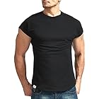 [ティンバー ホーム] tシャツ メンズ 半袖 一分袖 ジム 筋トレウェア 無地 ワイルドカットソー (ブラック M)