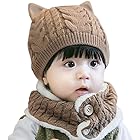 [ｍiaotti] [ミャオッティ]ベビーニット帽子 ネックウォーマーセット 赤ちゃん 新生児 冬 耳付き 防寒対策 0～2歳 フリーサイズ (ブラウン)