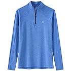 [YSENTO] ロングtシャツ レディース スポーツtシャツ フィットネスシャツ 長袖tシャツ ハーフジップアップ ゴルフウェア ランニング トレッキング 速乾シャツ ブルー 2XL