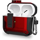 Nillkin Airpods Pods ケース 自動ボタン ハード TPU エアポッツプロ保護カバー カラビナ付 耐衝撃 軽量 キズ防止 ワイヤレス充電 対応 エアポッズプロケース 安全なロック設計 (Red, Airpods Pro)