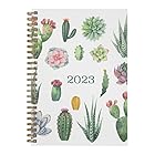 2023 Succulents Annual Planner by Bright Day, Yearly Monthly Weekly Daily Spiral Bound Dated Agenda Flexible Cover Tabbed N