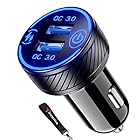 Zukida 二重QC3.0ポート Quick Charge 3.0 車載充電器、USB車載充電器、30W / 3A デュアルカー充電アダプター QC3.0高速USB車載充電器 青色LEDとタッチスイッチフィット付き iPhone 13 12 1