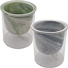 3world 植木鉢 陶器 + ガラスカバー 自動給水 プランター ラグジュアリー デザイン フラワー ポット SW1946マーブル2個セット(グレー＋グリーン)