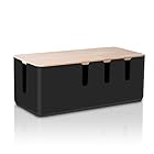 Baskiss ケーブルボックス テーブルタップ収納ボックス 天然木&樹脂製 (黒)