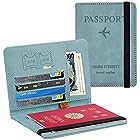 Hueapion パスポートケース スキミング防止 パスポートカバー 多機能収納ポケット パスポート カードケース ラベルウォレット 高級PUレザー 軽量 コンパクト おしゃれ 海外旅行 旅行用品 透明パスポートカバー付き (ライトブルー)