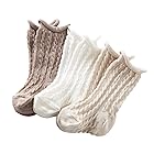 [Kufuu] 日本製 新生児 靴下 ケーブル編み ハイソックス 3足組 7-9cm (クフウ) ベビー ソックス (アイスベージュサンド)