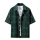 [Anzn] チェックシャツ メンズ 半袖 長袖 カジュアル 大きいサイズ シャツ ボタンダウン オシャレ シンプル 春秋-duan green-M