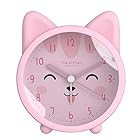猫模様 目覚まし時計 子供用 置き時計 勉強用時計 ナイトライト付き 静音デザイン 電池式 (pink)