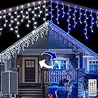 [2色切替 ２種類給電方式］ ソーラー式 つららライト 10M 400灯 LED ソーラーイルミネーション【40時間まで長持ち点灯・11モード・TypeC 充電・自動点灯・記憶機能】お祭り、クリスマス、パーティーなどのイベントに (ブルー+ホワイ