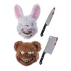 [Rurumi] アニマル ホラーマスク セット おもちゃ包丁付き ウサギ クマ コスプレ 仮装 お面 仮面 ハロウィン (ウサギ、クマセット)