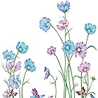 Golspia ウォールステッカー 花 北欧 カラフル 蝶 リビング 寝室 ブルー 30×90cm
