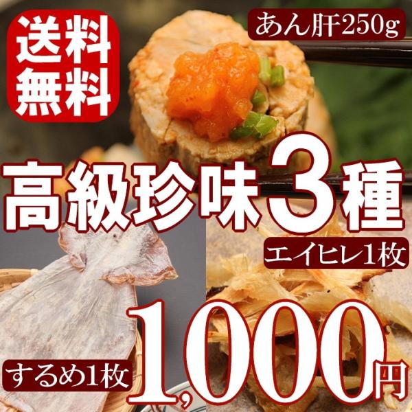 ポイント消化 送料無料 珍味 おつまみ 酒の肴 ビールのお供 セット あん肝 するめいか エイヒレ 高級珍味３種 セール