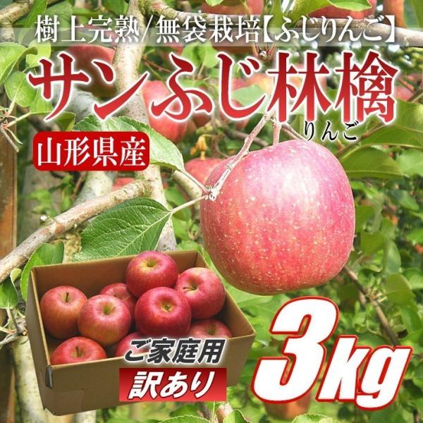 訳あり　サンふじ　林檎　りんご　リンゴ　　約3kg箱　山形県産　バラ詰め