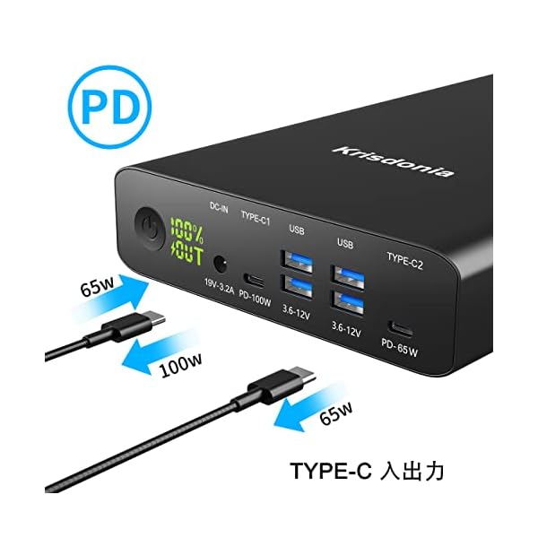Krisdonia ポータブル電源 80000mAh 大容量 モバイルバッテリー ...