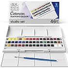 Winsor & Newton ウィンザー&ニュートン 水彩絵具 ウィンザー&ニュートン コットマン ウォーターカラー 40色セット (45個) スタジオセット ハーフパン