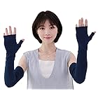 [SANDAI] 藍染 手袋 レディース 日本製 コットン100％ 2タイプ ショート ロング 指無し アームカバー ブルー 敏感肌の方に ナチュラル グローブ 日焼け対策 保湿 消臭 手袋ケース付 (21-22㎝, ロングアームカバー)
