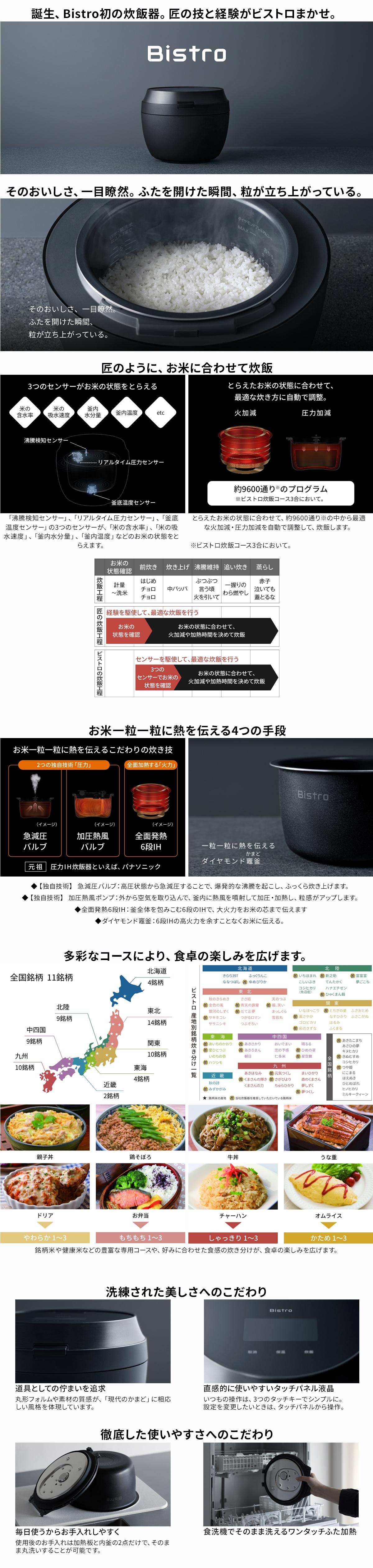 【期間限定ギフトプレゼント】パナソニック SR-V10BA-K 可変圧力IHジャー炊飯器 Bistro 5.5合 ブラック