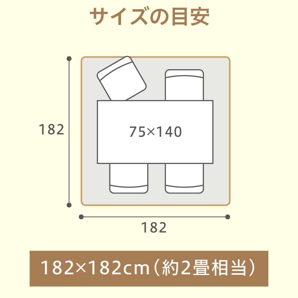 サイズの目安<br>182×182cm(約2畳相当)