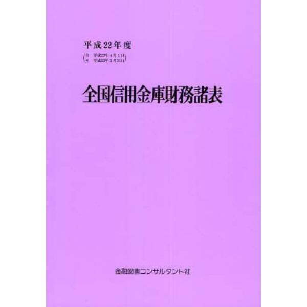 全国信用金庫財務諸表　平成２２年度