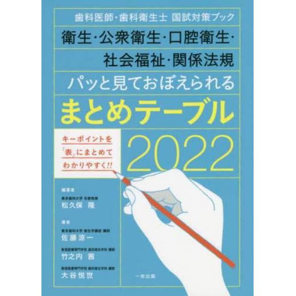 衛生・公衆衛生・口腔衛生・社会福祉・関係法規パッと見ておぼえられるまとめテーブル　歯科医師・歯科衛生士国試対策ブック　２０２２