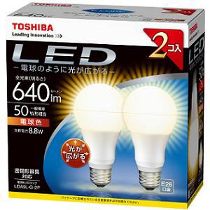 TOSHIBA　E-CORE(イ-コア)LED電球(電球色・口金E26)640lm2コ入　LDA9L-G-2P