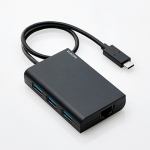 エレコム　EDC-GUC3H-B　USB3.1　ギガビットLANアダプター　USBハブ付　ブラック