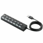 エレコム　U2H-TZS720SBK　個別スイッチ付USBハブ　セルフパワー・バスパワー両用モデル　7ポート　2.0m　ブラック