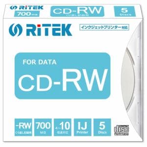 RiTEK CD-RW700.PW5P A データ用CD-RW  700MB  ５枚スリムケース   ホワイト