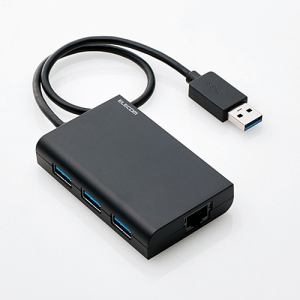 エレコム　EDC-GUA3H-B　USB3.0　ギガビットLANアダプター　USBハブ付　ブラック