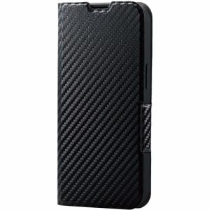 エレコム PM-A21BPLFUCB iPhone 13 レザーケース 手帳型 UltraSlim 薄型 磁石付き カーボン調(ブラック)