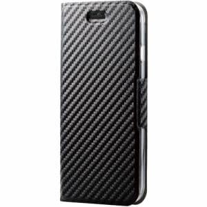エレコム　PM-A22SPLFUCB　iPhone　SE　第2、3世代　8／7　レザーケース　手帳型　UltraSlim　薄型　磁石付き　クリアケース　カーボン調(ブラック)