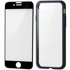 エレコム PM-A22STS3BK iPhone SE 第2、3世代 8／7 ハイブリッドケース 背面クリア TOUGH SLIM 360度保護 ガラスフィルム付き ブラック