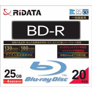 RiDATA BDR130PW4X20PSCC 一回録画用BD-R ワイドプリントレーベルディスク 1～4倍速 25GB 20枚スリムケース
