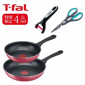 【数量限定特別価格】ティファール　　T-FAL　　クランベリーレッド　　ガス火専用フライパン＆キッチンツール特別4点セット