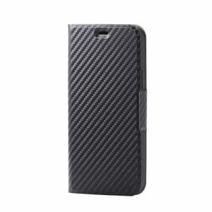 エレコム PM-A20BPLFUCB  iPhone 12／12 Pro レザーケース 手帳型 UltraSlim 薄型 磁石付き カーボン調(ブラック)