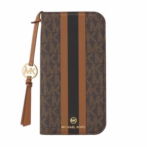 MICHAEL　KORS　Folio　Case　Stripe　with　Tassel　Charm　for　Magsafe　for　iPhone　15　Pro　[　Brown　]　MKSTTCBRWFLIP2361P　ブラウン