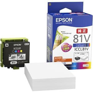 インク　エプソン　純正　インクカートリッジ　写真用紙　EPSON　ICCL81V　4色一体型インクカートリッジ＋写真用紙L判100枚セット |  ヤマダウェブコム