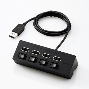 USBハブ エレコム U2H-TZS428BBK 機能主義USBハブ スイッチ付き4ポート ブラック