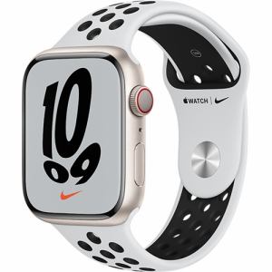 アップル(Apple) MKL43J/A Apple Watch Nike Series 7(GPS + Cellularモデル) 45mm スターライトアルミニウムケースとピュアプラチナム/ブラックNikeスポーツバンド レギュラー